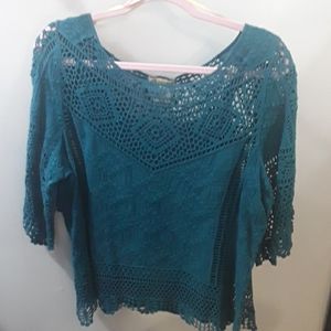Crocheted deep turquoise Democracy top L